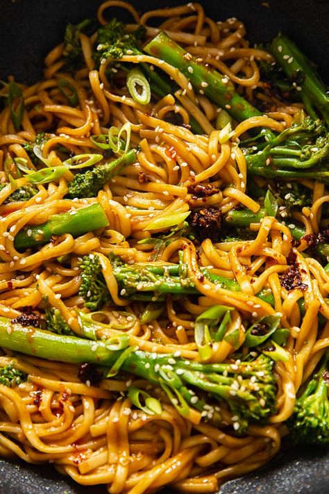 Miso Noodles with Tenderstem Broccoli Vegan Recipes Noodles, Garlic Miso Noodles, Miso Sesame Noodles, Miso Noodles Stir Fry, Vegetable Noodles Recipe, Miso Noodles Recipes, Miso Vegetables, Miso Stir Fry, Miso Paste Recipes