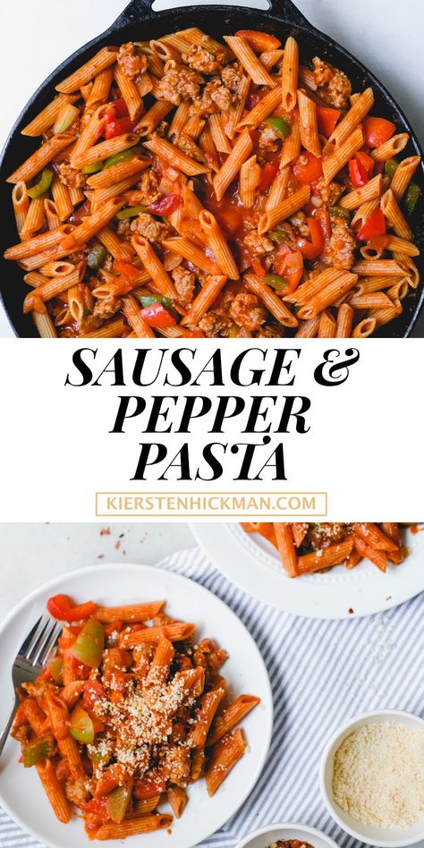 Sausage Pepper Pasta, Sausage And Pepper Pasta, Apartment Cooking, Red Sauce Pasta Recipe, Sausage And Peppers Pasta, Fettuccine Recipe, Snack Sani, Sausage Pasta Recipes, Red Sauce Pasta