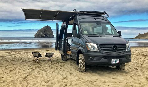 Van Awning, Camper Interior Ideas, Van Conversion Build, Custom Mercedes, Mercedes Camper, Converted Vans, Camper Box, Motorhome Living, Sprinter Conversion