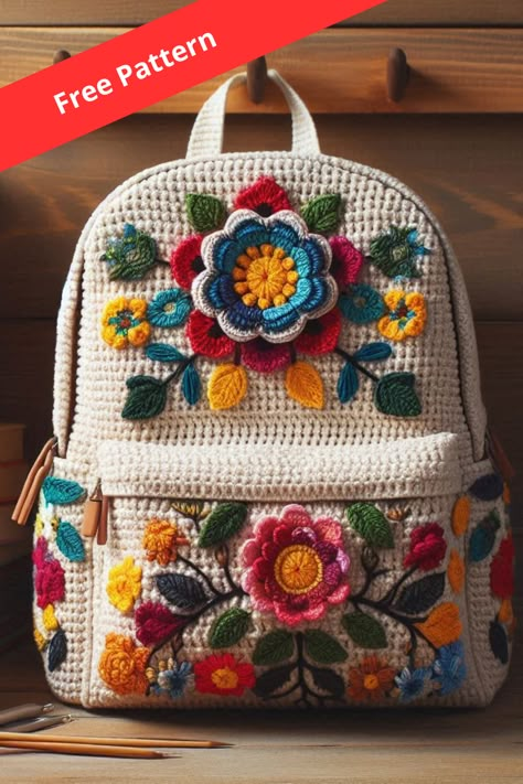 Create your own crochet backpack with this detailed pattern. A handmade accessory that combines style and practicality! Crochet Library Bag, Free Crochet Handbags Patterns, Free Crochet Backpack Pattern, Backpack Crochet Pattern Free, Bag Crochet Patterns Free, Boho Bags Diy, Knitting Backpack, Crochet Backpack Free Pattern, Granny Square Backpack