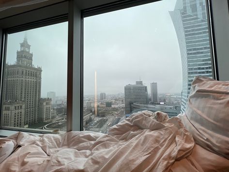 Morning wake up with the sight of warsaw 🏙️ #warsaw #view # cosy #skyscrapers #view #city Sky View Apartment, Apartment View, Hotel Luxury, Big Windows, Sky View, Window View, 2025 Vision, Warsaw, Pretty Quotes