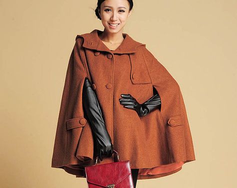 wool cape coat  Christmas sales 390 by xiaolizi on Etsy, $99.00 Hood Cloak, Mantel Cape, Winter Cape, Wool Cape Coat, Feminine Skirt, Wool Cape, Long Wool Coat, Wool Clothing, Dress Linen