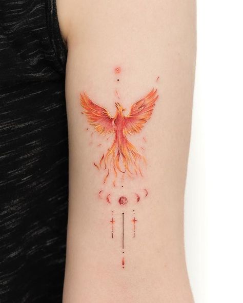 Caterpillar Tattoo, Tato Phoenix, Miniature Tattoos, New Beginning Tattoo, Phoenix Tattoo Feminine, Small Phoenix Tattoos, Phoenix Tattoos, Phoenix Tattoo Design, Fire Tattoo