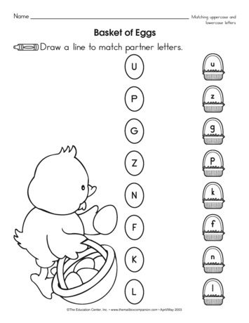 A super sweet spring worksheet that requires kiddos to match uppercase and lowercase letters. A freebie from TheMailbox! Easter Homeschool, Easter Activities For Preschool, Easter Kindergarten, Easter Lessons, Easter Worksheets, Easter School, Letter Worksheets For Preschool, Spring Classroom, Easter Preschool