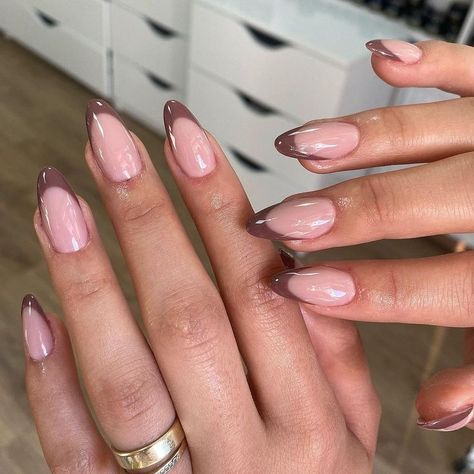 Brown French, Cute Nails For Fall, Casual Nails, Almond Acrylic Nails, Neutral Nails, Brown Nails, Fall Nail, French Tip Nails, Short Acrylic Nails