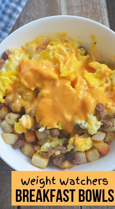 Weight Watchers Breakfast Bowls loaded with turkey sausage, hash browns, cheese sauce and eggs. Guaranteed to keep you full all morning! Freestyle Weight Watcher Recipes Breakfast We Meal Prep Lunch, Ww Omelette Recipe, Weight Watcher Make Ahead Meals, Weight Watchers Recipes 2023 Plan, Low Ww Point Breakfasts, Ww Breakfast Tacos, Ww Breakfast Ideas 2023, Ww Hashbrown Recipes, Weight Waters Breakfast