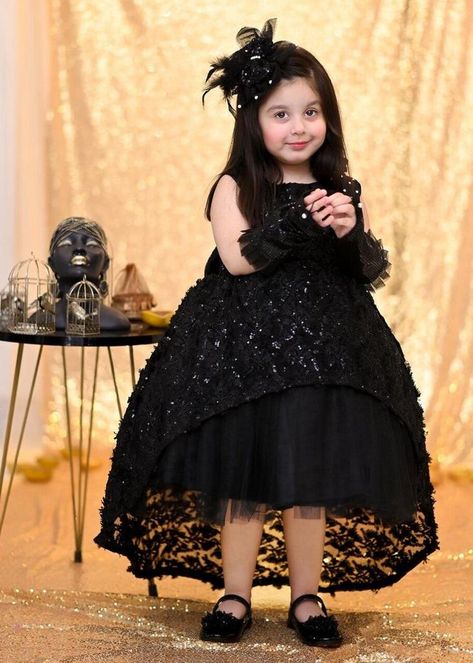 Tail Frocks, Black Dress Party Wear, Tail Frock, Black Western Outfit, Long Frocks For Kids, Western Dresses For Girl, Kidswear Girls, Dress Party Wear, Frocks For Kids