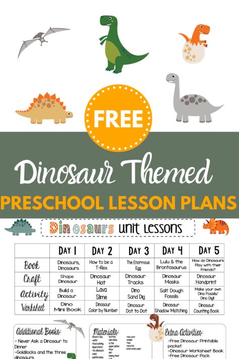 FREE WEEK LONG DINOSAUR THEMED PRESCHOOL LESSON PLANS - This Crafty Mom Dinosaur Themed Crafts, Dinosaur Lesson Plan, Free Preschool Lesson Plans, Dinosaur Crafts Preschool, Preschool Dinosaurs, Dinosaur Week, Dinosaur Lesson, Dinosaur Theme Preschool, Dinosaur Activities Preschool