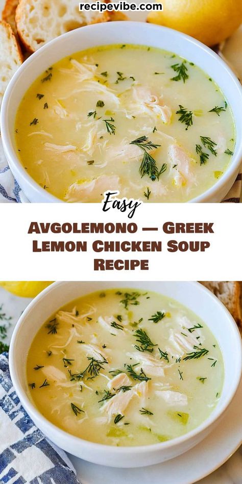 Want to impress your family with a traditional Mediterranean dish? This Avgolemono — Greek Lemon Chicken Soup is not only flavorful but also easy to make! It's an ideal way to bring the taste of Greece to your table. Save this recipe for future Mediterranean feasts! Peasant Soup Recipe, Mediterranean Dinner Ideas, Greek Avgolemono Soup, Peasant Soup, Mediterranean Soup Recipes, Greek Lemon Soup, Greek Lemon Rice Soup, Mediterranean Soup, Lemon Rice Soup