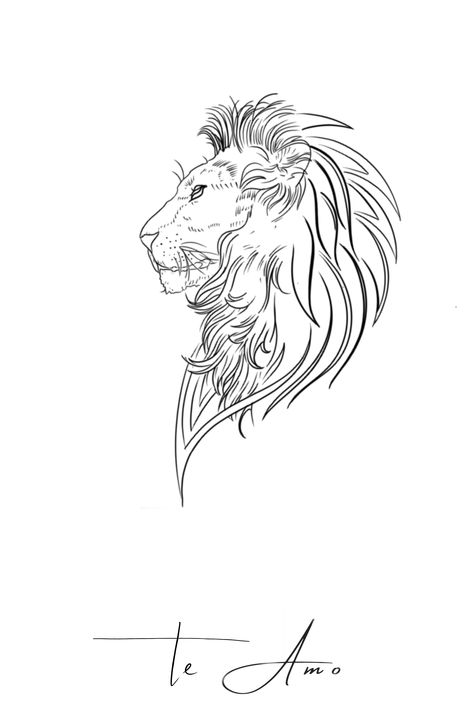 Lion Side Profile Tattoo, Lion Side Profile Drawing, Lion Side Tattoo, Heart Of A Lion Tattoo, Lion Profile, Lion Tattoo On Thigh, Angels Tattoo, Leaf Art Diy, Lion Africa