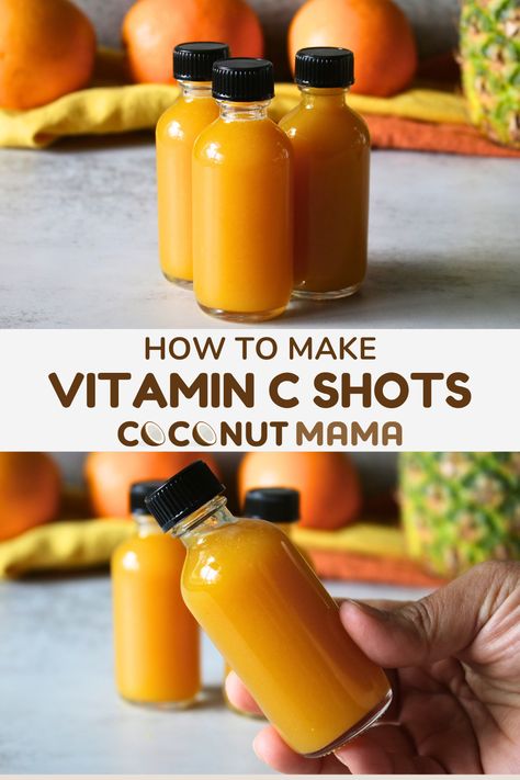 Vitamin C Drink Recipe, Juicing At Home, Vitamin C Shots, Vitamin C Shot Recipe, Homemade Wellness Shots, Immune Shots, Vitamin C Drink, Vitamin Shots, Healthy Shots