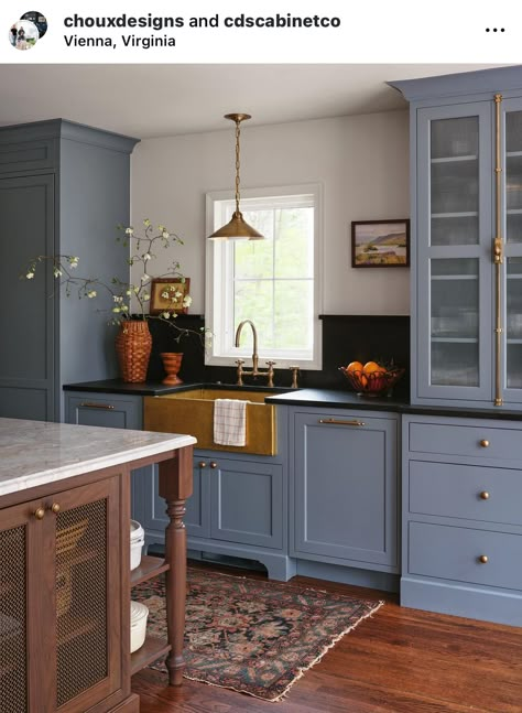 Blue Wood Kitchen, 2025 Kitchen, Lavender Kitchen, Cabinet Color Ideas, Light Blue Kitchens, Kitchen Cabinet Color Ideas, Kitchen Cabinet Color, Bold Kitchen, Colonial Kitchen