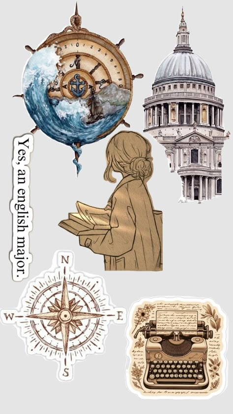 Scrapbook Journal Front Page, Dark Academia Stickers Printable, Stikers Aesthetic Vintage, Vintage Design For Scrapbook, Aesthetic Stickers Vintage, Ocean Academia, 21st Century Literature, English Stickers, Vintage Aesthetic Stickers