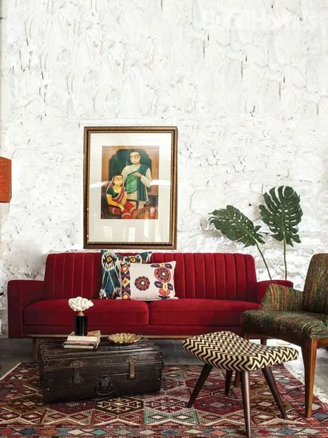 Red Sofa Living, Red Sofa Living Room, Red Couch Living Room, Red Sofas, Red Living Room, Indian Living Rooms, Red Living, Red Couch, Living Room Red