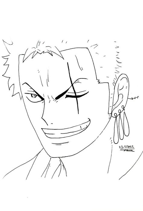 Zoro One Piece Line Art, One Piece Outline, Zoro Face, Zoro One Piece Drawing Easy, Zoro One Piece Drawing Sketch, Zoro One Piece Drawing Pencil, Zoro Face Drawing, One Piece Easy Sketch, Zoro Lineart