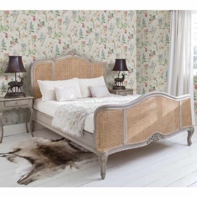 Outlet French Furniture | French Bedroom Wood And Upholstered Bed, French Painted Furniture, French Style Bed, French Style Bedroom, Rattan Bed, French Bed, Luxury Mattresses, French Bedroom, Superking Bed