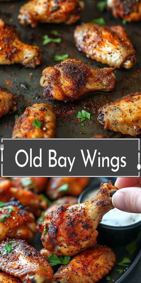 Old Bay Wings combine Old Bay seasoning with chicken for a finger-licking good the perfect game day appetizer recipe. Make perfectly crispy Old Bay chicken wings in the oven or in the air fryer for your next party! Old Bay Chicken Wings, Old Bay Chicken, Maryland Recipes, Old Bay Wings, Chicken Wings Recipe Oven, Chicken Wings In The Oven, Air Fryer Recipes Chicken Wings, Chicken Wing Seasoning, Wings In The Oven