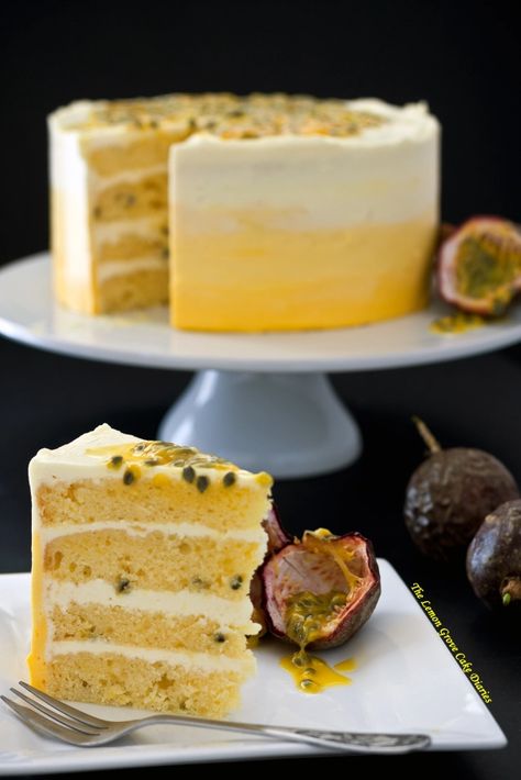 Fruit Cake Filling, Passionfruit Cake, Passion Cake, Passion Fruit Recipes, Passion Fruit Cake, Offset Spatula, Passionfruit Recipes, Hot Cake, A Slice Of Cake