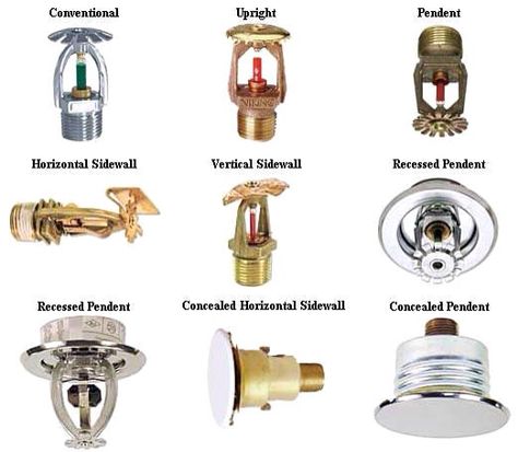 Types of sprinkler heads. A good review for all firefighters. Fire Hydrant System, Fire Sprinklers, Fire Sprinkler System, Fire Officer, Fire Protection System, Firefighter Paramedic, Fire Training, Fire Suppression System, Civil Engineering Design