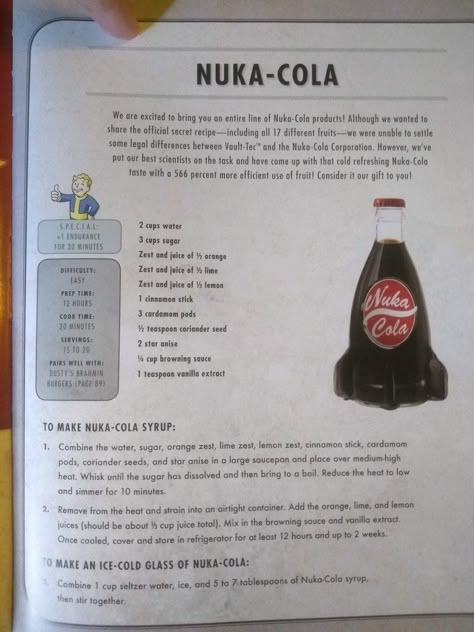 Fallout 4 Recipes, Fallout Cookbook Recipes, Fallout Food Recipe, Fallout Cookbook, Fallout Recipes, Fallout Food, Fallout Birthday, Nuka Cola Recipe, Fallout Party