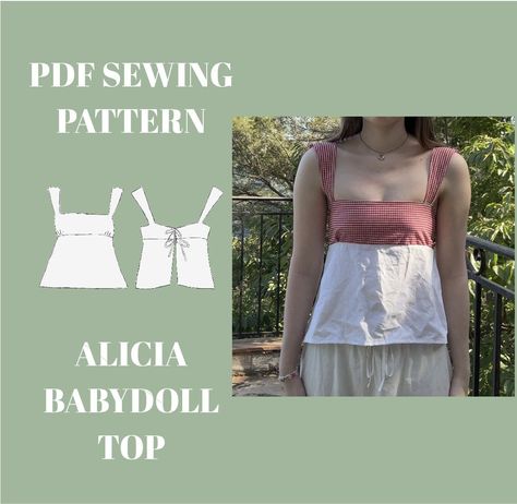 Alicia Babydoll Top | Cute summer top with bows | PDF Sewing pattern | Size XS-XXL | Video Tutorial included Babydoll Top Sewing Pattern Free, Babydoll Sewing Pattern, Babydoll Top Sewing Pattern, Diy Babydoll Top, Tank Top Sewing Pattern Free, Babydoll Top Pattern, Babydoll Pattern, Summer Top Sewing Pattern, Cami Top Pattern