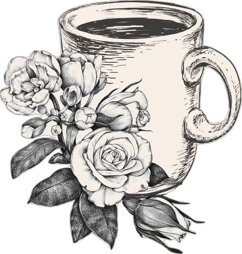 Coffee Cup Tattoo, Coffee Cup Drawing, Tea Tattoo, Tats Ideas, Cup Tattoo, Paradise Tattoo, Coffee Tattoos, Skull Flower, Red Ink Tattoos