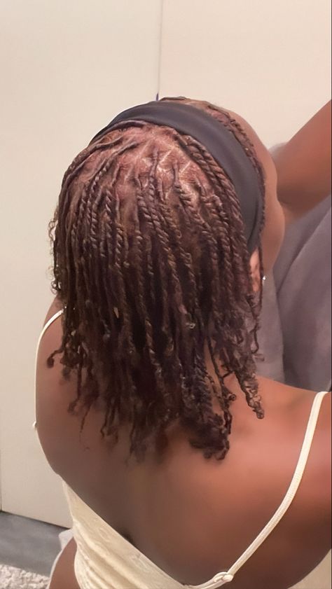 Natural Hair Styles Twist And Braids, Two Strand Twist Starter Locs Black Women, Starter Loc 2 Strand Twist, Styles For Short Twists Natural Hair, Two Twist Locs, Short Twist Braids Hairstyles Natural, Short Twists Natural Hair Styles, Mini Twist Locs, How To Style Short Twist Natural Hair