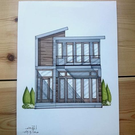 Elevation Design Drawing, House Drawing Sketches, Elevation Render, Elevation Rendering, Markers Drawing Architecture, Architecture Texture, Interior Architecture Sketch, House Design Drawing, Interior Design Sketchbook