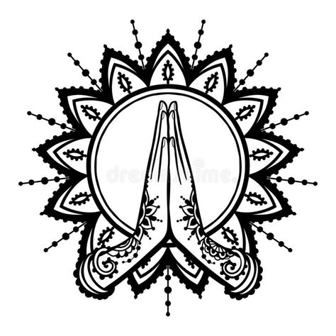 Yoga illustration. Vector illustration on ethnic style. Yoga OM namaste. Hands of woman elements. Vector illustration on ethnic style. Indian ornament mandala stock illustration Namaste Hands Tattoo, Traditional Yoga Tattoo, Namaste Illustration, Graceful Tattoo, Namaste Hands, Namaste Art, Mandala Illustration, Celtic Artwork, Yoga Tattoos