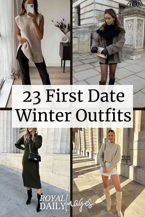 Winter First Date Outfits Date Night Outfits Cold Weather, 25 Yo Outfits, Cold Dressy Outfits, Outfit Ideas Winter Date Night, Date Night Rainy Day Outfit, Outfit Ideas For Chilly Weather, Winter Outfits Winery, Distillery Outfit Winter, Daytime Outfits Winter