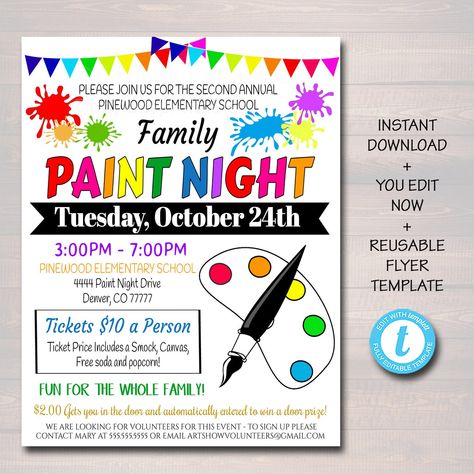 Family Art Night, Creative Fundraising, Pta Fundraising, Fun Fundraisers, Fundraiser Event, School Pto, Pta School, Night Festival, Fundraiser Flyer