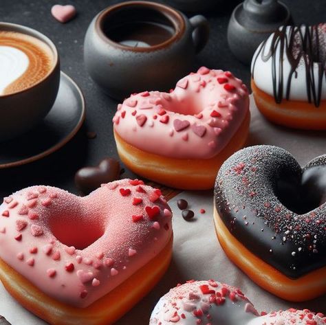 iva | ai desserts artist on Instagram: "Surprise your loved ones on Valentine's Day with irresistible Heart-Shaped Donuts! 🍩💕 Create or purchase donut dough, shape them into hearts, and fry or bake until golden brown. Finish with a dusting of powdered sugar or a vibrant glaze for a delightful and heartwarming treat. Share the love and sweetness with these adorable donuts that are sure to make your Valentine's Day extra special! 🌟🎉 . . . . . . . . . #aifoodcreations #aifood #valentineday #stvalentinesday #valentines#valentineday2024 #myvalentine #vday" Heart Shape Donut, Valentines Day Sweets Ideas, Heart Doughnut, Donut Dough, Donut Valentine, Donut Truck, Donuts Aesthetic, Heart Donut, Fancy Donuts