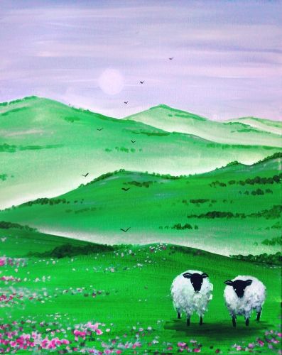 Learn to paint The Green Hills Hills Painting Easy, Spring Pictures To Paint On Canvas, Hills Painting, Easy Nature Paintings, 3d Painting On Canvas, Lilac Painting, Easy Landscape Paintings, Texture Painting On Canvas, Paint Nite