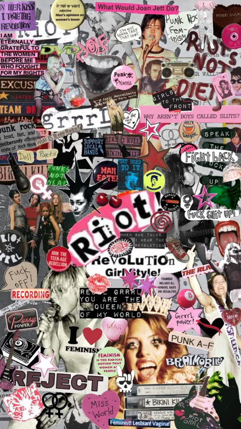 RIOT GRRRL #riotgrrrl #punk #feminism Riot Grrl Aesthetic, Riot Grrrl Aesthetic, Riot Grrrl Fashion, Punk Background, Punk Collage, Feminist Punk, Riot Grrl, Courtney Love Hole, Punk Wallpaper