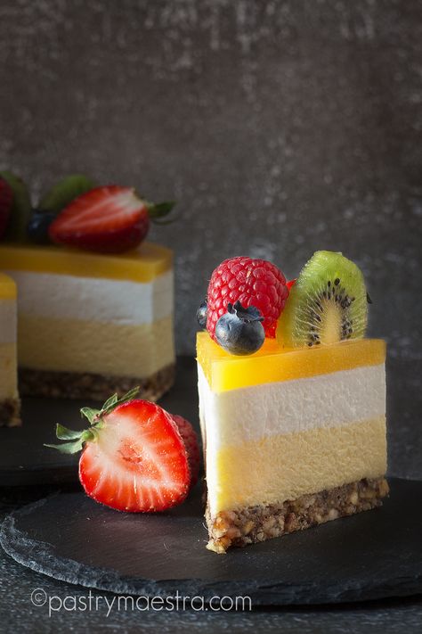 Easter Mousse Cake, Mango Coconut Mousse Cake, Coconut And Mango Cake, Mango Mouse Cakes, Layered Mousse Cake, Mango Mousse Cake Recipe, Coconut Mousse Cake, Coconut Mousse Recipe, Vegan Mousse Cake