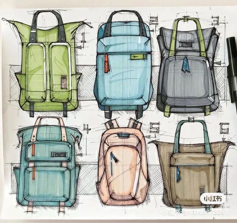 Backpack Design Ideas, Drawing Backpack, Backpack Design Concept, Bag Sketch, Industrial Sketch, Product Design Sketching, Backpack Designs, Backpack Drawing, Product Design Sketch