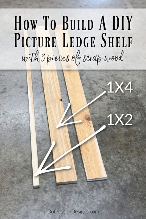 DIY Picture Ledge Shelf Diy Picture Frames Wooden, Photo Ledge Display, Picture Shelf Wall, Diy Ledge, Wooden Picture Ledge, Diy Picture Ledge, Build Shelves, Cute Christmas Crafts, Scrap Wood Project