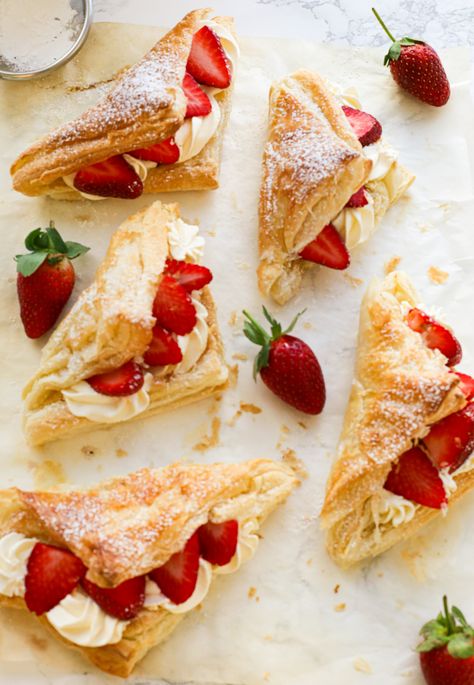 Strawberries and Cream Puff Pastries - Sims Home Kitchen Strawberry Cream Puff Pastry, Strawberry Puff Pastry, Sweet Puff Pastry, Strawberry Cream Puffs, Strawberries And Whipped Cream, Pastries Recipes Dessert, Puff Pastry Cream Puffs, Puff Pastry Filling, Puff Pastries