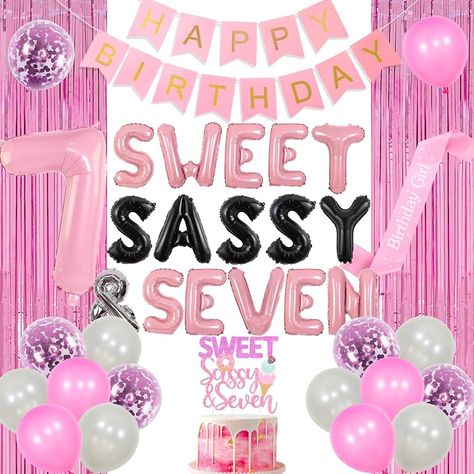 Amazon.com: JOYMEMO Sweet Sassy and Six Birthday Decorations Girl, Pink Sweet Six Birthday Party Supplies with Donut Ice Cream 6th Birthday Cake Topper, Birthday Girl Sash, Happy Birthday Banner, Tinsel Curtain : Toys & Games Sweet Sassy And Seven Birthday Party, Sweet Sassy And Seven Birthday, Sassy And Six Birthday, Sweet Sassy And Six Birthday, 7th Birthday Cake, 6th Birthday Cake, Tinsel Curtain, 7th Birthday Cakes, 7th Birthday Party Ideas