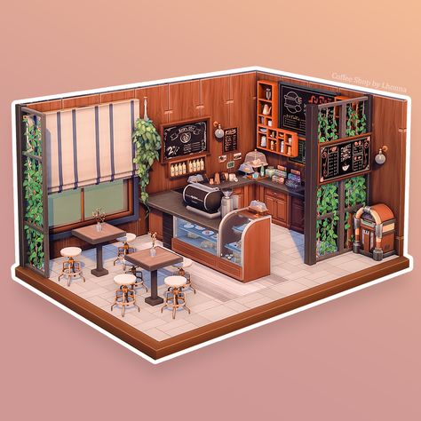 Sims 3 Coffee Shop, Sims 4 Coffee Shop Interior, Manga Coffee Shop, Live In Cafe Sims 4, Sims 4 Cafe Ideas Layout, Sims 4 Bakery Interior, Sims 4 Coffee Shop Build, Sims4 Coffee Shop, Sims Shop Ideas