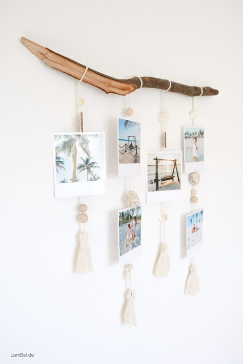 DIY Boho Wand Deko mit eigenen Fotos - Urlaubsfeeling für Zuhause Boho Wand, Diy Boho Decor, Home Design Diy, Homemade Decor, Diy Boho, Bohemian Bedroom Decor, Boho Bedroom Decor, Boho Room, Ikea Diy