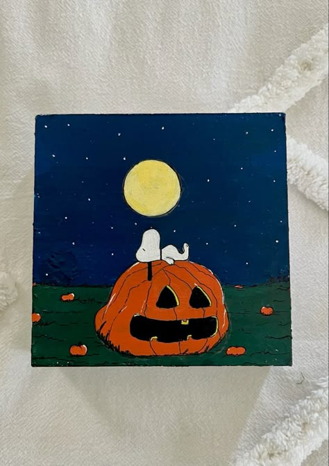 Halloween Painting Snoopy, Fall Art Painting Canvases, Small Painting For Boyfriend, Small Canvas Paintings For Boyfriend, Halloween Painting On Canvas, Duo Painting Ideas, Double Canvas Painting Ideas, Easy Halloween Paintings For Beginners, Easy Halloween Paintings