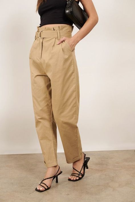 757f843a169cc678064d9530d12a1881desc48987741ri Trendy Joggers, Clothing Closet, Paper Bag Waist Pants, Inspired Clothes, Office Pants, Balloon Pants, Paperbag Pants, Cami Bodysuit, Tan Pants