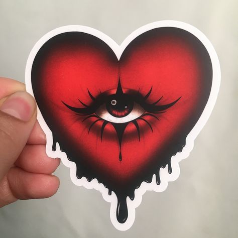 Eye In Heart Drawing, Heart With An Eye Drawing, Heart With Eyes Drawing, Heart Eye Painting, Heart With Eyes Tattoo, Valentine Drawing Ideas, Sacred Heart With Eye, Heart Hand Tattoo, Heart With Eyes Painting