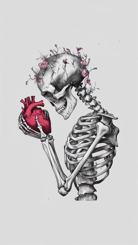 Aesthetic Bones Drawing, Skeleton And Heart Tattoo, Mr Bones Skeleton, Lungs Drawing Anatomy Art, Skeleton And Flowers Drawing, X Ray Painting, Unique Skull Drawing, Skeleton Art With Flowers, Black White Art Drawing