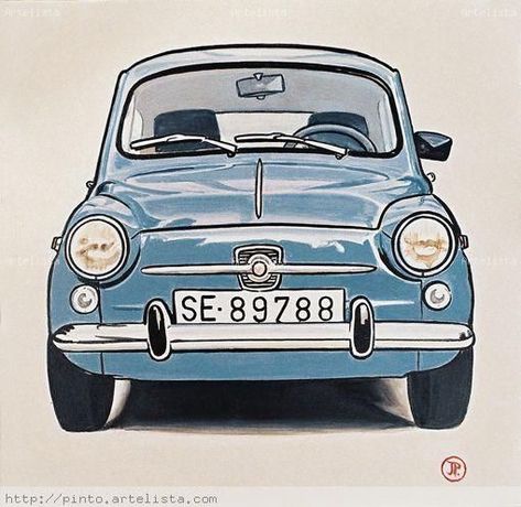 Fiat 500 Vintage, Vintage Auto's, Fiat 600, Blue Car, Car Illustration, Car Sketch, Mechanical Design, Car Drawings, Fiat 500