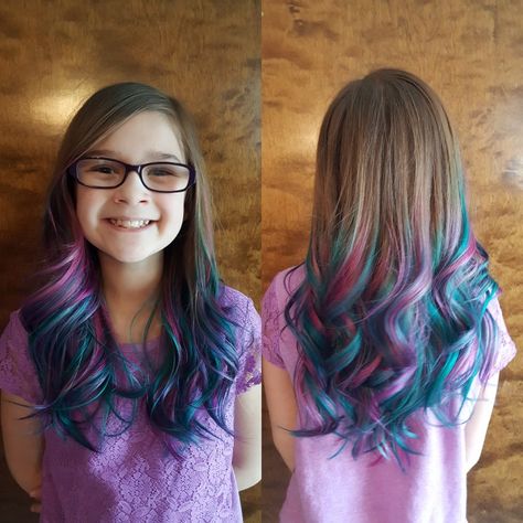 #imperialstyling #turquoiseandpink #coolhair  sigueme como Melissa Hernández para ver 👀más de ➡colores de pelo Mermaid Hair Tips, Tips Of Hair Dyed Blue, Hair Color Fun Colors, Pretty Spring Hair Colors, Kids Peekaboo Hair Color, Girls Hair Color Ideas Kids, Girls Hair Dye Ideas, Kids With Colored Hair, Kid Hair Color Ideas