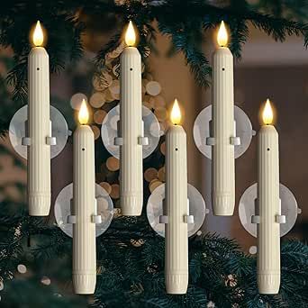 Homemory 6 Pcs Window Candles with Sensor Dusk to Dawn, Ivory Stripped Candlesticks with Suction Cups, Roman Column Christmas Window Candles Battery Operated, Flameless Led Taper Candles for Window Fireplace Decor Candles, Led Window Candles, Christmas Window Candles, Electric Window Candles, Holiday Must Haves, Yule Decor, Window Candle, Trendy Christmas Gifts, Led Window