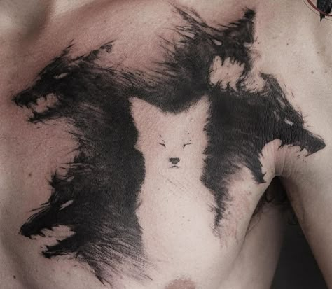 Spooky Wolf Tattoo, Shadow Wolf Tattoo, Wolf With Wings Tattoo, Wolf Shadow Tattoo, Wolf Teeth Tattoo, Demon Fox Tattoo, Jackal Tattoo, Hell Hound Tattoo, Dark Wolf Tattoo