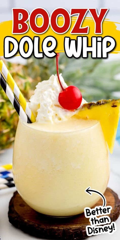 Pineapple Dole Whip Drink, Dole Whip Margarita Recipe, Nostalgia Slushie Machine Recipes, Summer Frozen Drinks Alcohol, Dole Pineapple Whip Recipe, Best Frozen Drinks Alcohol, Easy Frozen Cocktail Recipes, Pineapple Mixed Drinks, Pineapple Beverages